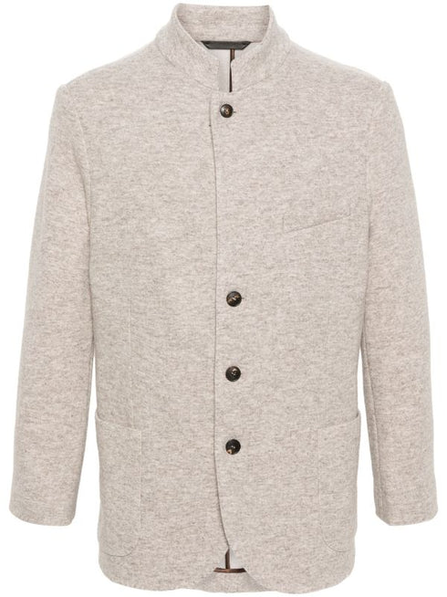 stand up-collar mélange-effect blazer